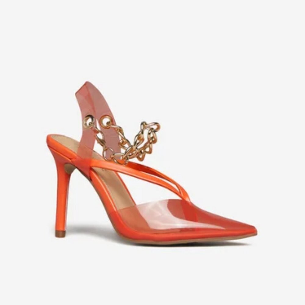 ShoeDazzle Size 9 Orange Leather Stiletto Pumps